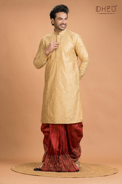 Exclusive Katan Silk Kurta & Dhoti(Optional) Set