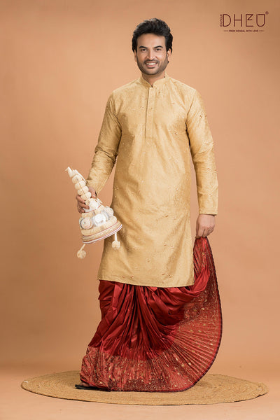 Exclusive Katan Silk Kurta & Dhoti(Optional) Set