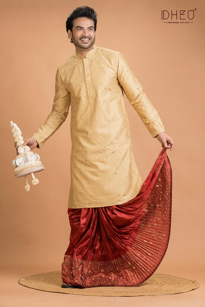 Exclusive Katan Silk Kurta & Dhoti(Optional) Set