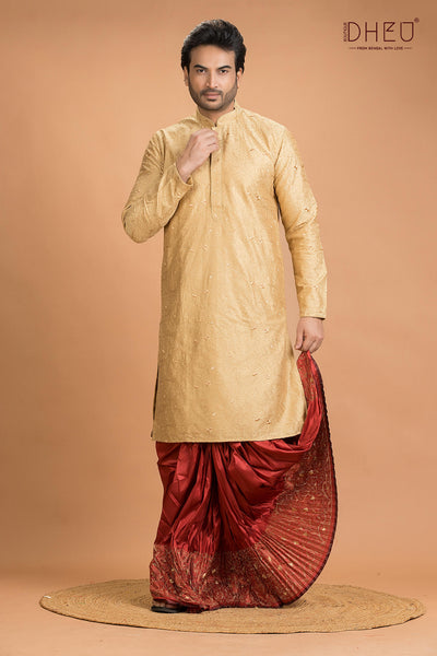 Exclusive Katan Silk Kurta & Dhoti(Optional) Set