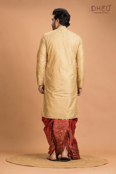 Exclusive Katan Silk Kurta & Dhoti(Optional) Set