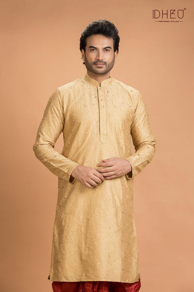 Exclusive Katan Silk Kurta & Dhoti(Optional) Set