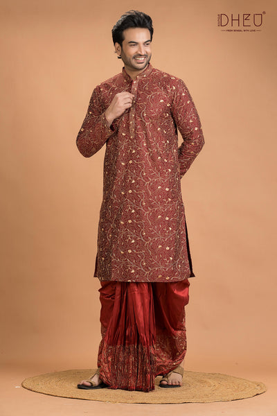 Exclusive Katan Silk Kurta & Dhoti(Optional) Set