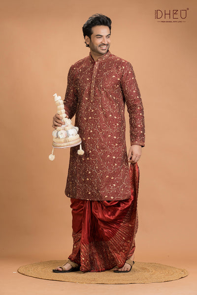 Exclusive Katan Silk Kurta & Dhoti(Optional) Set