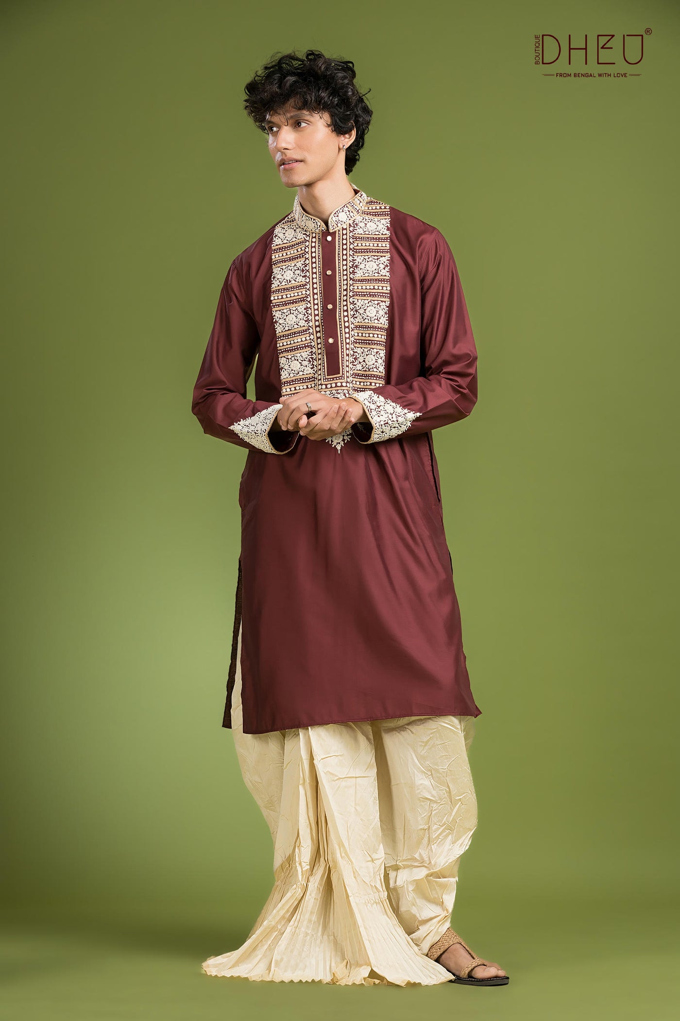 Rajbari Silk Kurta & Dhoti(Optional) Set