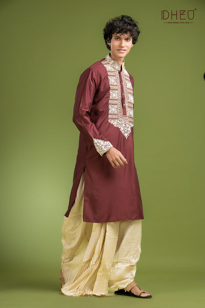 Rajbari Silk Kurta & Dhoti(Optional) Set