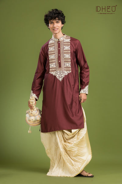 Rajbari Silk Kurta & Dhoti(Optional) Set