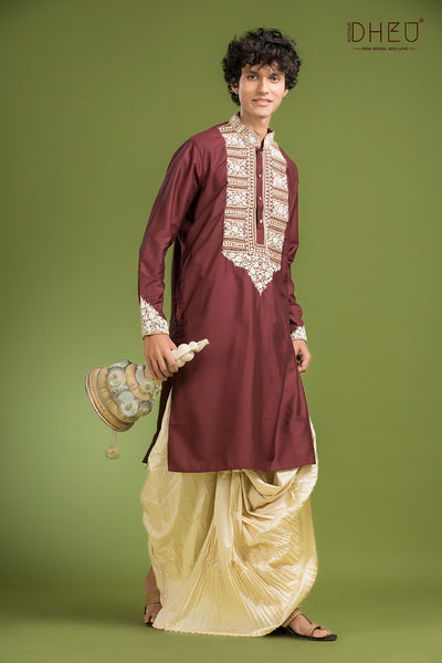 Rajbari Silk Kurta & Dhoti(Optional) Set