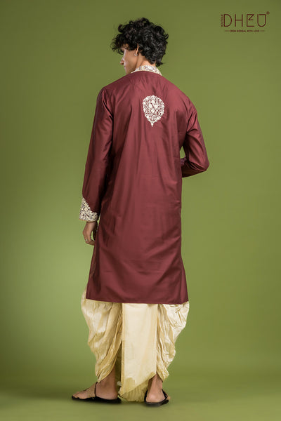 Rajbari Silk Kurta & Dhoti(Optional) Set