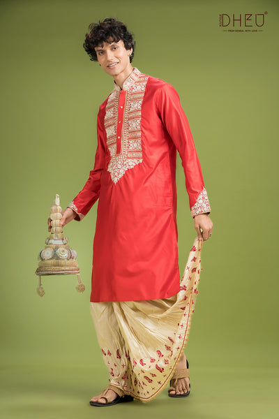 Shubho Bibaho Katan Silk Kurta & Dhoti(Optional) Set