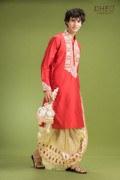 Shubho Bibaho Katan Silk Kurta & Dhoti(Optional) Set