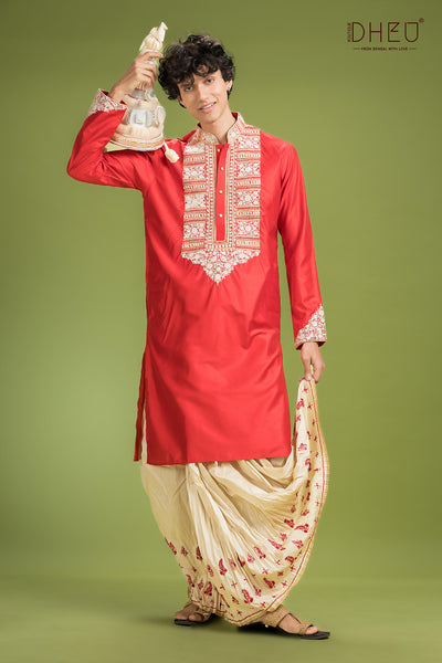 Shubho Bibaho Katan Silk Kurta & Dhoti(Optional) Set