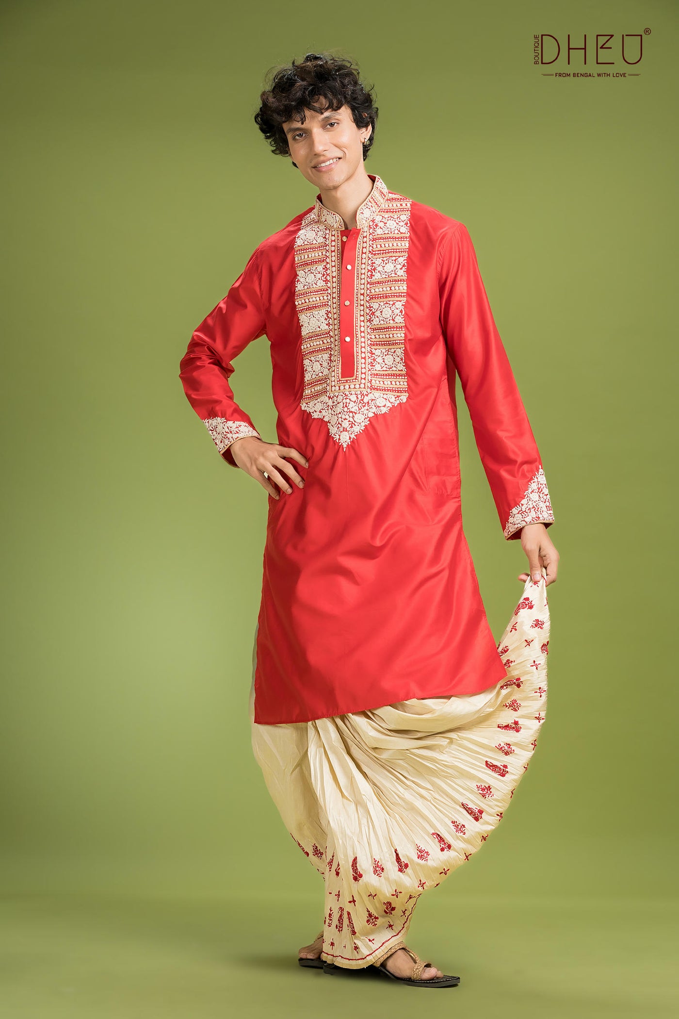 Shubho Bibaho Katan Silk Kurta & Dhoti(Optional) Set