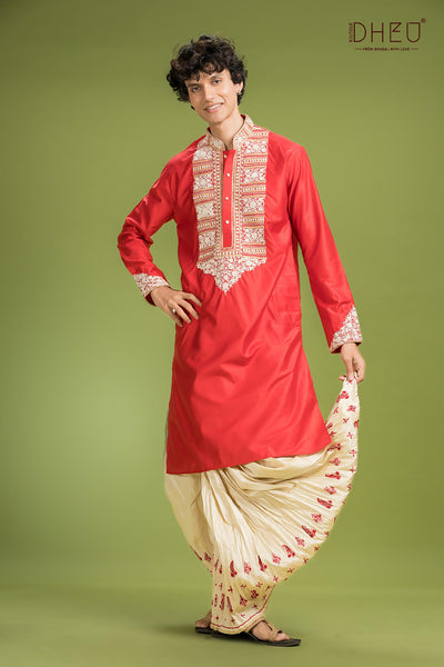 Shubho Bibaho Katan Silk Kurta & Dhoti(Optional) Set