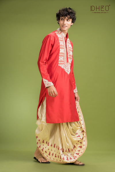 Shubho Bibaho Katan Silk Kurta & Dhoti(Optional) Set