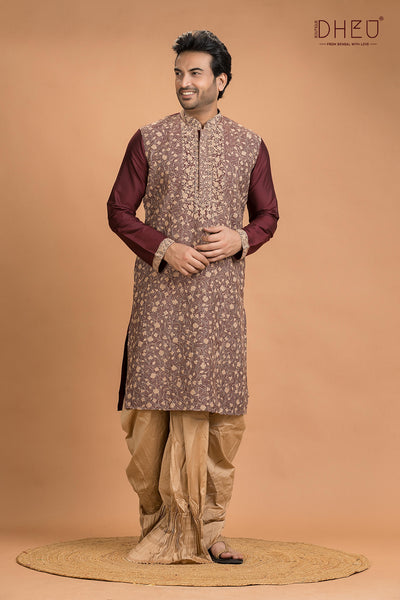 Exclusive Katan Silk Kurta & Dhoti(Optional) Set