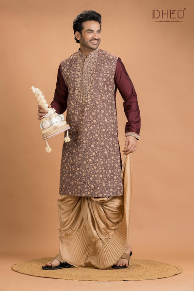 Exclusive Katan Silk Kurta & Dhoti(Optional) Set