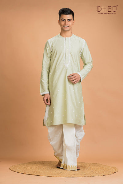Exclusive Katan Silk Kurta & Dhoti(Optional) Set