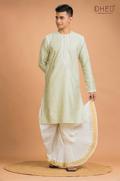 Exclusive Katan Silk Kurta & Dhoti(Optional) Set