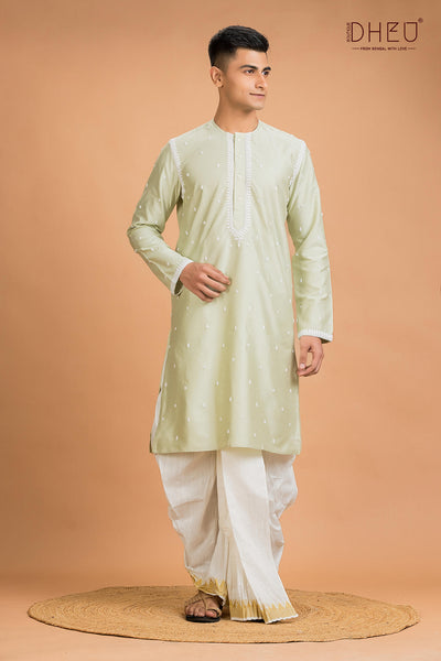 Exclusive Katan Silk Kurta & Dhoti(Optional) Set