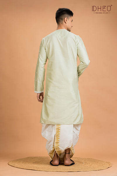 Exclusive Katan Silk Kurta & Dhoti(Optional) Set
