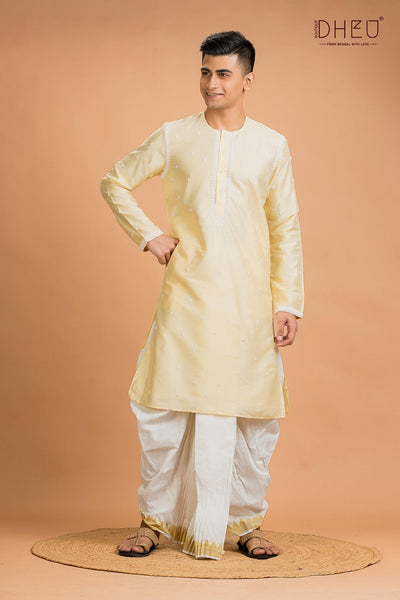Exclusive Katan Silk Kurta & Dhoti(Optional) Set