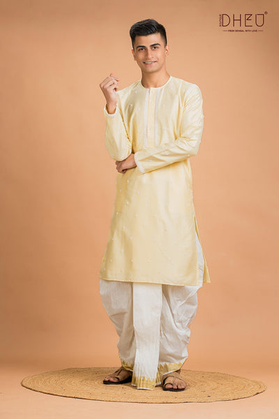 Exclusive Katan Silk Kurta & Dhoti(Optional) Set