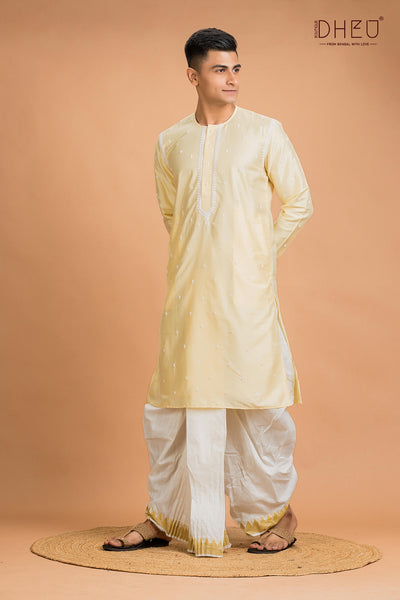 Exclusive Katan Silk Kurta & Dhoti(Optional) Set