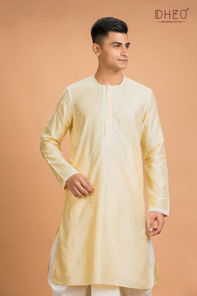 Exclusive Katan Silk Kurta & Dhoti(Optional) Set
