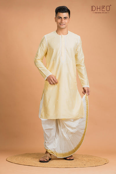 Exclusive Katan Silk Kurta & Dhoti(Optional) Set