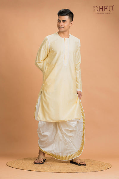 Exclusive Katan Silk Kurta & Dhoti(Optional) Set