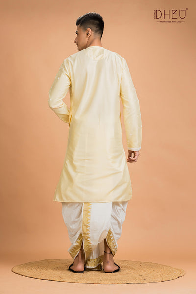 Exclusive Katan Silk Kurta & Dhoti(Optional) Set