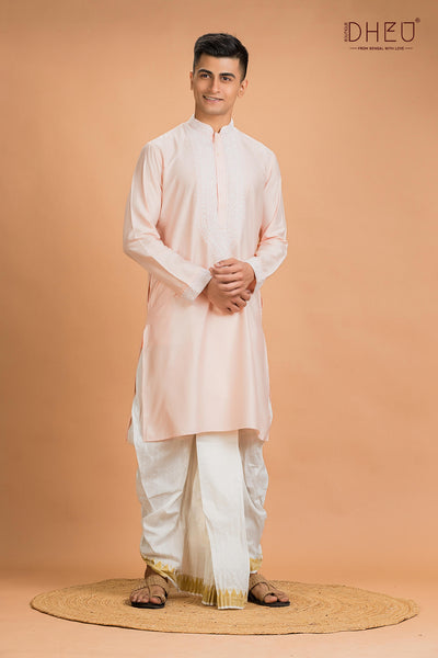 Exclusive Katan Silk Kurta & Dhoti(Optional) Set
