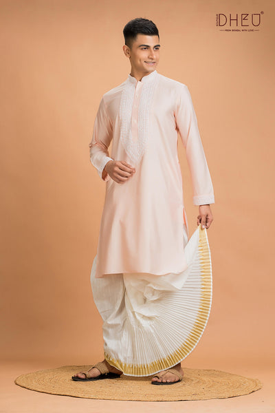 Exclusive Katan Silk Kurta & Dhoti(Optional) Set