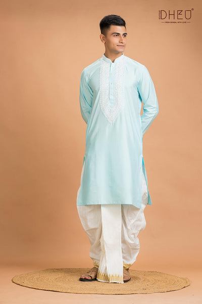 Exclusive Katan Silk Kurta & Dhoti(Optional) Set