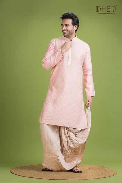 Exclusive Katan Silk Kurta & Dhoti(Optional) Set