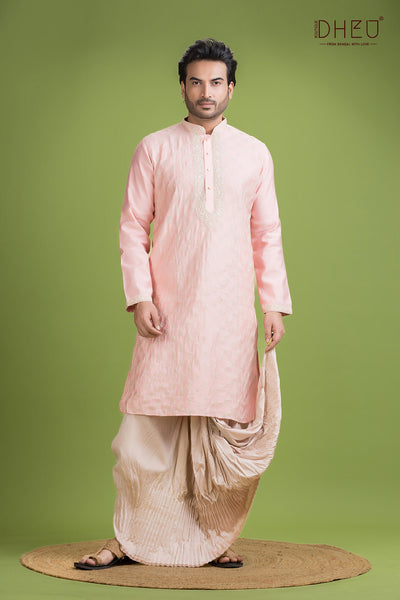 Exclusive Katan Silk Kurta & Dhoti(Optional) Set