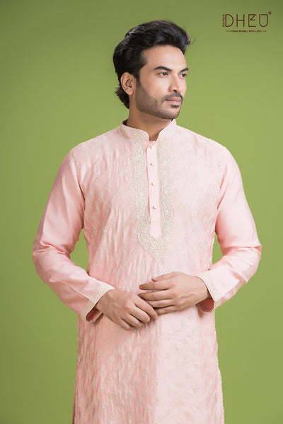 Exclusive Katan Silk Kurta & Dhoti(Optional) Set