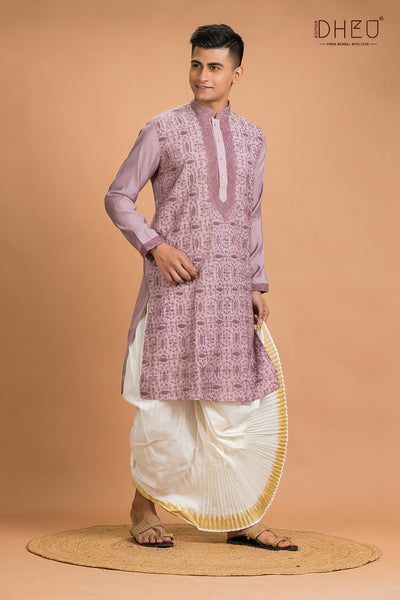 Exclusive Katan Silk Kurta & Dhoti(Optional) Set