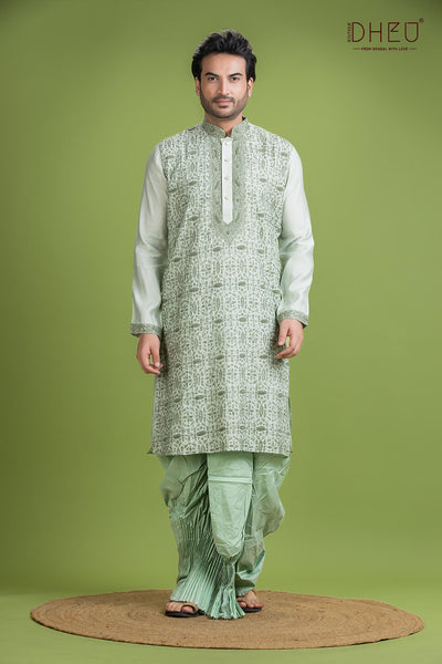 Exclusive Katan Silk Kurta & Dhoti(Optional) Set