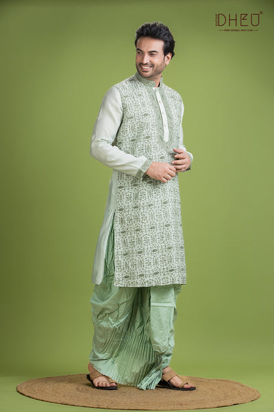 Exclusive Katan Silk Kurta & Dhoti(Optional) Set