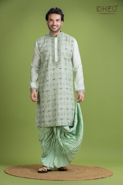 Exclusive Katan Silk Kurta & Dhoti(Optional) Set