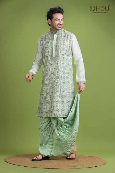 Exclusive Katan Silk Kurta & Dhoti(Optional) Set