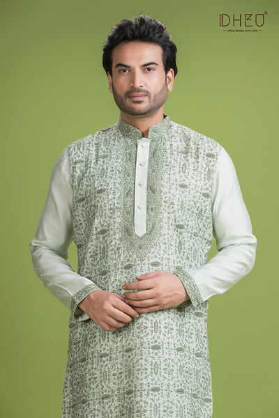 Exclusive Katan Silk Kurta & Dhoti(Optional) Set