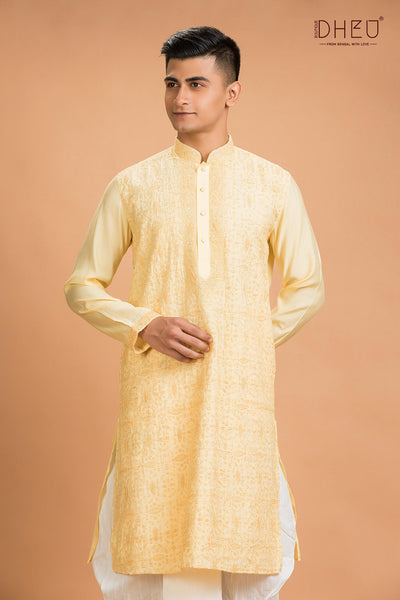 Exclusive Katan Silk Kurta & Dhoti(Optional) Set