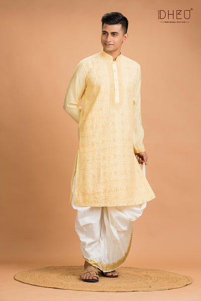 Exclusive Katan Silk Kurta & Dhoti(Optional) Set