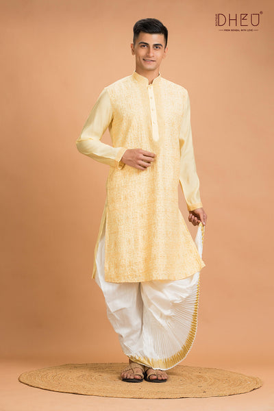 Exclusive Katan Silk Kurta & Dhoti(Optional) Set