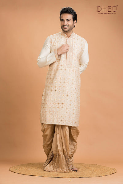 Exclusive Katan Silk Kurta & Dhoti(Optional) Set