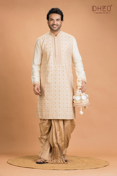 Exclusive Katan Silk Kurta & Dhoti(Optional) Set