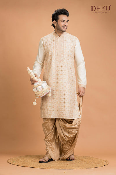 Exclusive Katan Silk Kurta & Dhoti(Optional) Set